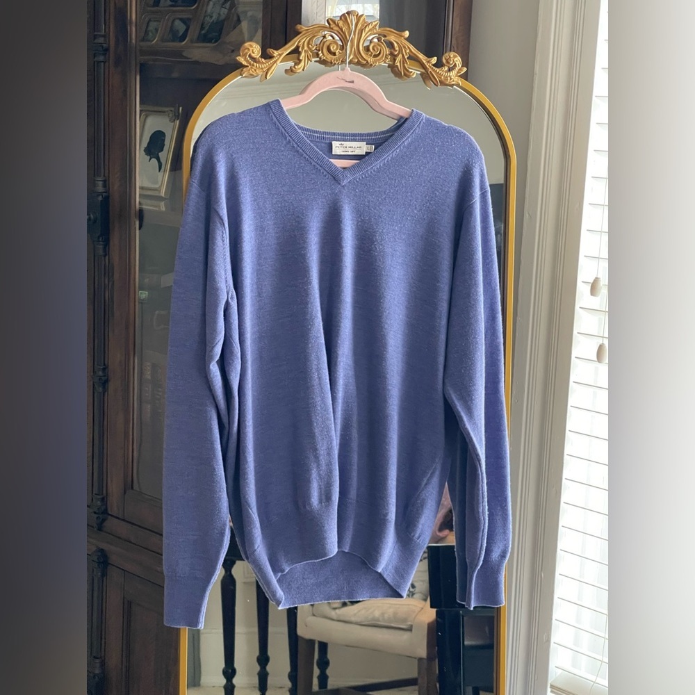 Peter Millar Crown Soft Wool Silk Blend Cornflower Light  Blue V-Neck Sweater